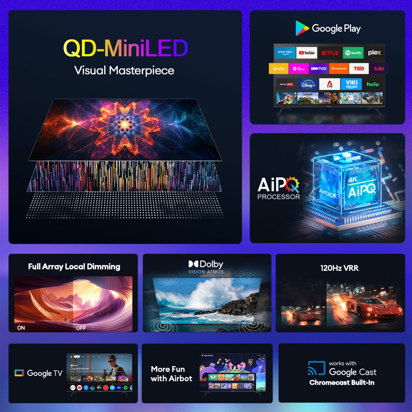 Airbot Quantum Dot Mini LED | AI Google TV | 4K UHD | M65 Ultra