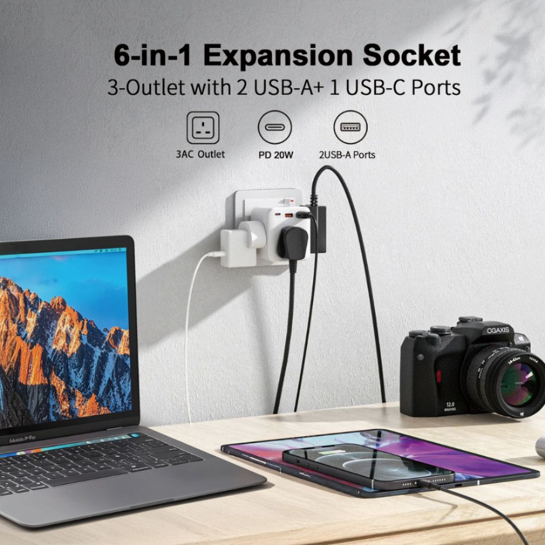 Airbot Air 3B-PD Extension Socket 3250W 3 Outlets Socket Multi Power Adaptor with USB + Type-C PD