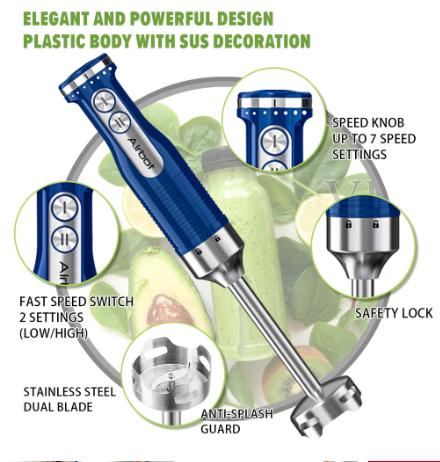 Airbot HB100 4 In 1 Electric Hand Blender Grinder Stick Mixer Baby Food Processor Chopper