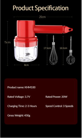 Airbot KHM100 Garlic Blender Mini Food Chopper EasyCooking Series PS250 (Cordless) Pengisar makanan kecil, pengisar, pengisar