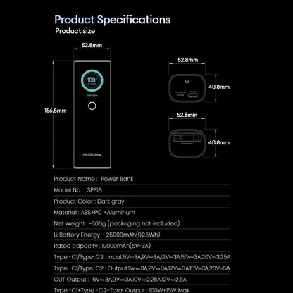 [ Pre-order ] Airbot Anergy Super Charging Powerbank SPB18 | 25000mAh | 165W