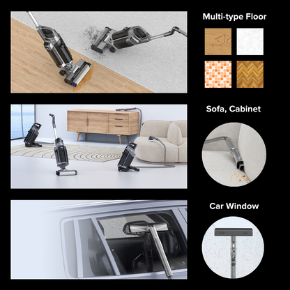 Airbot iClean Omni X 一体式干湿两用吸尘器，适用于地板、地毯、沙发、窗帘和窗户