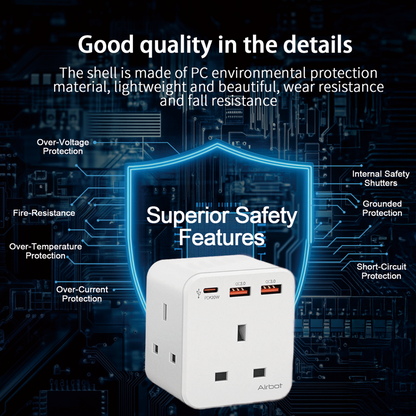 Airbot Air 3B-PD Extension Socket 3250W 3 Outlets Socket Multi Power Adaptor with USB + Type-C PD