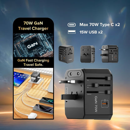 Airbot Air-305 MAX Universal Travel Adapter 70W International Worldwide Multi Adapter with USB + Type-C PD