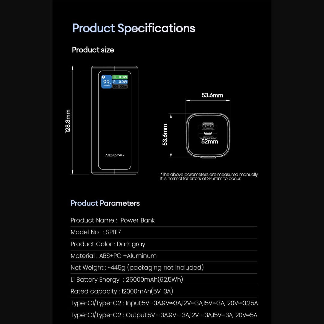[ Pre-order ] Airbot Anergy Super Charging Powerbank SPB17 | 25000mAh | 130W