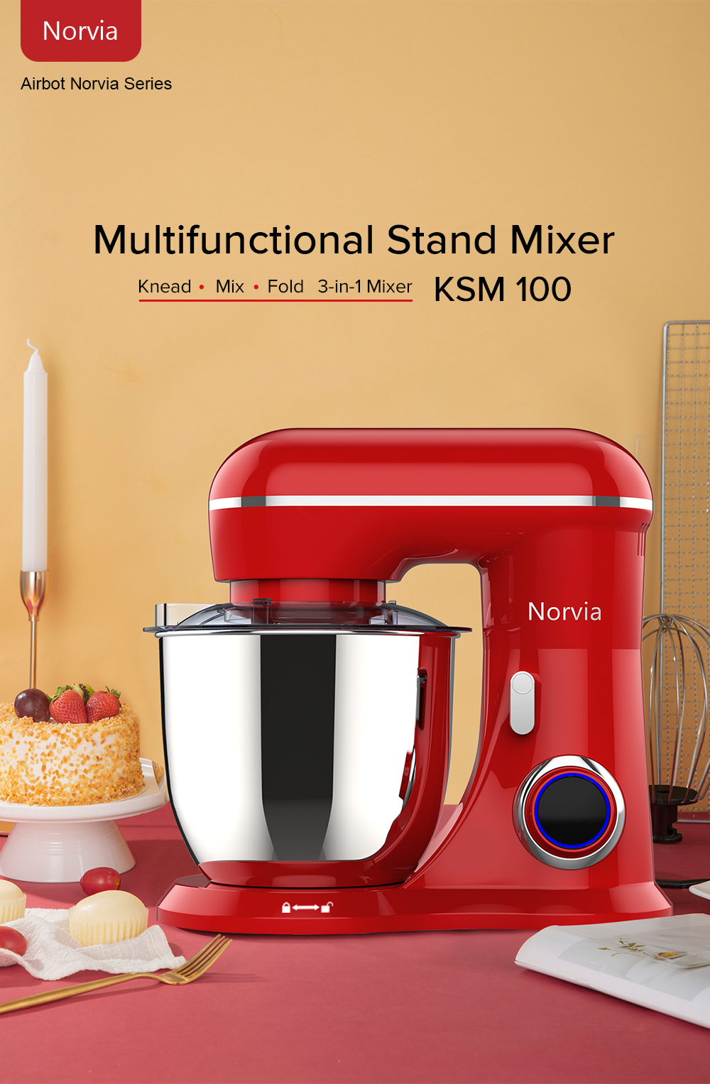 Airbot Norvia Kitchen Stand Mixer Powerful Motor Stainless Steel (5L/1300W) KSM100