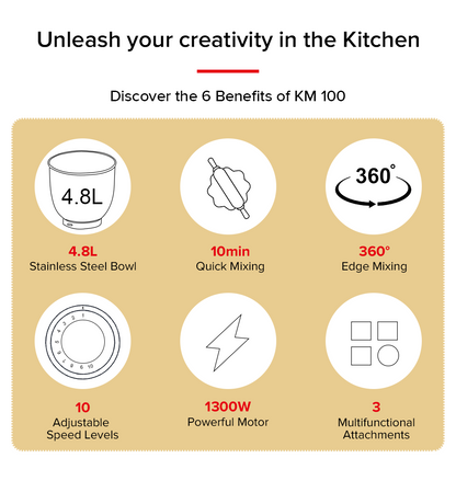 Airbot Norvia Kitchen Stand Mixer Powerful Motor Stainless Steel (5L/1300W) KSM100