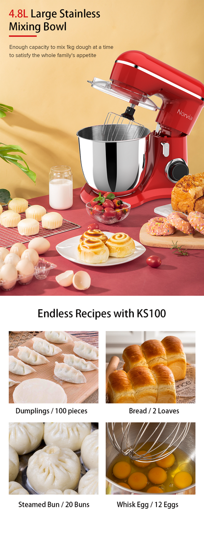 Airbot Norvia Kitchen Stand Mixer Powerful Motor Stainless Steel (5L/1300W) KSM100