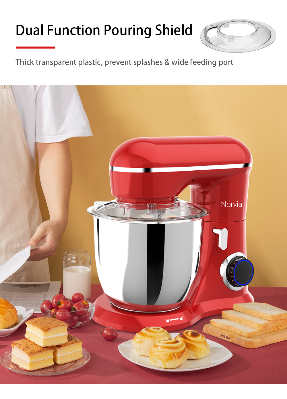 Airbot Norvia Kitchen Stand Mixer Powerful Motor Stainless Steel (5L/1300W) KSM100