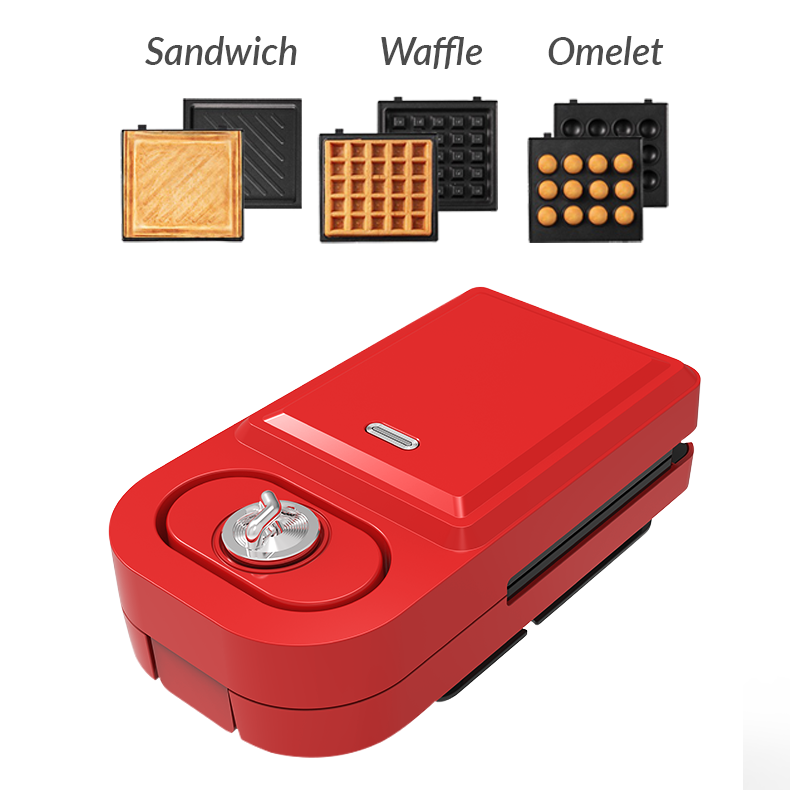 Airbot 迷你华夫饼机甜甜圈和三明治多功能炊具锅不粘面包机电烧烤炉 WM101